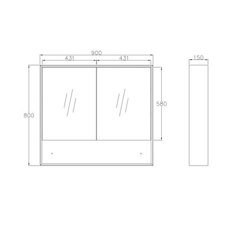 Marlo 900x800 Matte Black Shaving Cabinet — detail 3