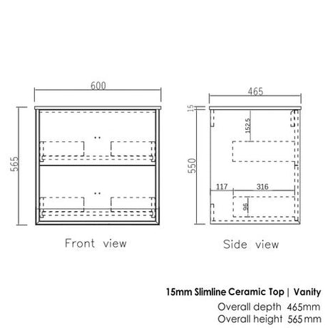 Boston 600mm Light Grey Wall Hung Vanity with Ceramic Top — detail 5