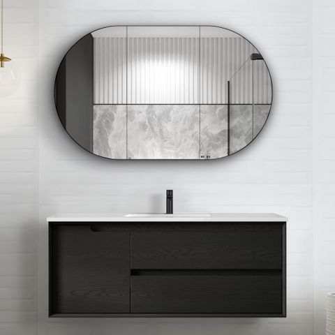 Byron 1200mm Black Oak Wall Hung Vanity with Ceramic Top