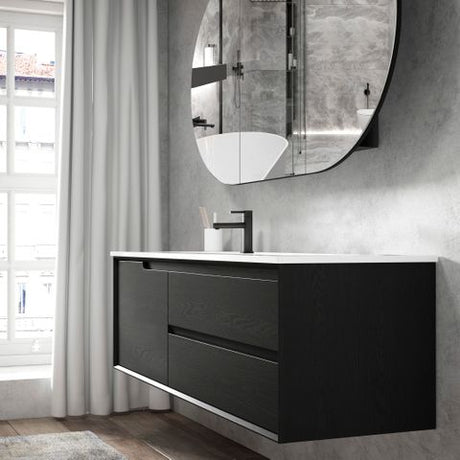 Byron 1200mm Black Oak Wall Hung Vanity with Ceramic Top — detail 2