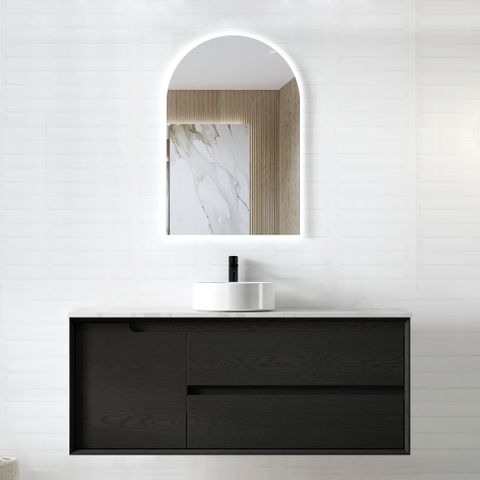 Byron 1200mm Black Oak Wall Hung Vanity with Ceramic Top — detail 3