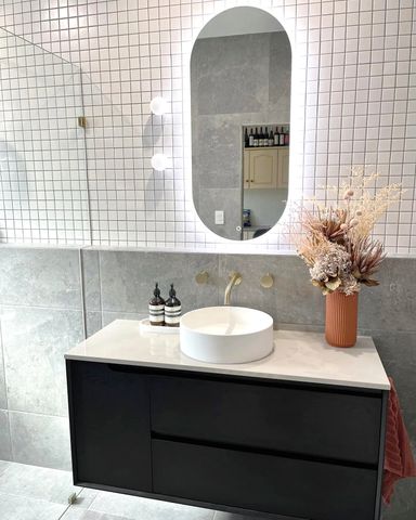 Byron 1200mm Black Oak Wall Hung Vanity with Ceramic Top — detail 5