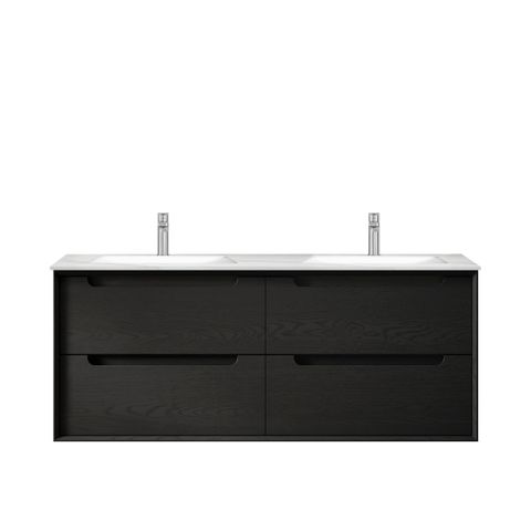Byron 1200mm Black Oak Wall Hung Vanity with Ceramic Top Double Bowl — detail 3