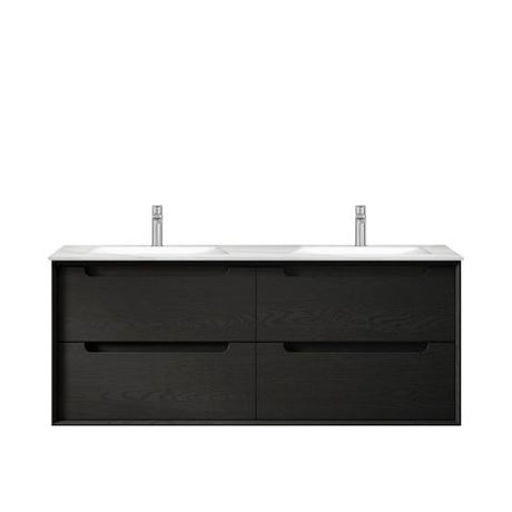 Byron 1200mm Black Oak Wall Hung Vanity with Ceramic Top Double Bowl — detail 3