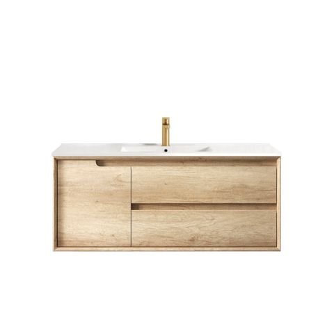 Byron 1200mm Natural Oak Wall Hung Vanity with Ceramic Top — detail 2