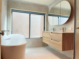 Byron 1200mm Natural Oak Wall Hung Vanity with Ceramic Top Double Bowl — detail 3