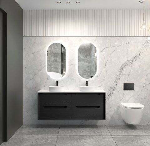 Byron 1500mm Black Oak Wall Hung Vanity with Mont Blanc Top 12TH — detail 3