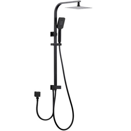 Taran 200mm Matte Black Twin Shower On Rail Bottom Inlet Square