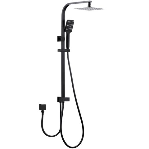 Taran 200mm Matte Black Twin Shower On Rail Bottom Inlet Square