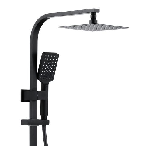 Taran 200mm Matte Black Twin Shower On Rail Bottom Inlet Square — detail 2