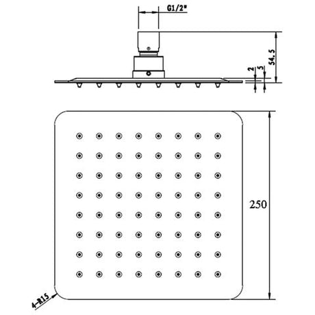 Taran 250mm Matte Black Shower Head Stainless Steel Square — detail 3