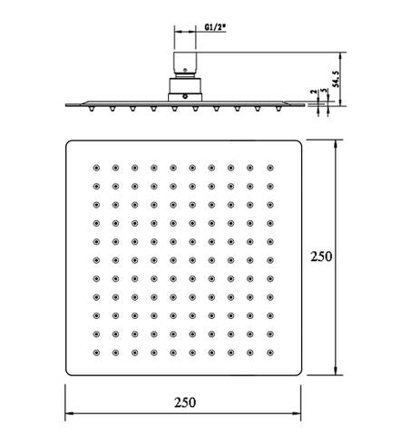 Taran 250mm Brushed Gold Shower Head Stainless Steel Square — detail 2