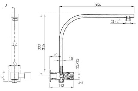 Taran 250mm Matte Black Twin Shower Half Rail Top Inlet Square — detail 7