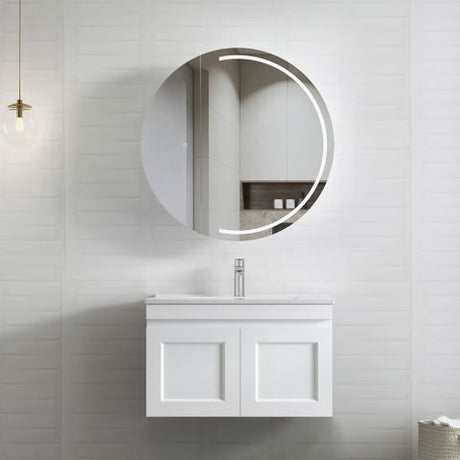 Hampton Mark II 750mm Satin White Wall Hung Vanity with Ceramic Top
