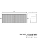 Marlo 1500mm Matte Black Wall Hung Vanity with Ceramic Top — detail 3