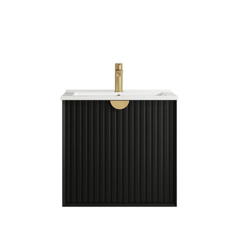 Marlo 600mm Matte Black Wall Hung Vanity with Ceramic Top — detail 2