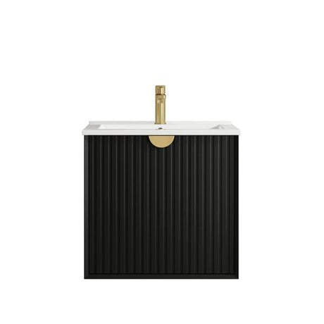 Marlo 600mm Matte Black Wall Hung Vanity with Ceramic Top — detail 2