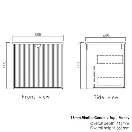 Marlo 600mm Matte Black Wall Hung Vanity with Ceramic Top — detail 3