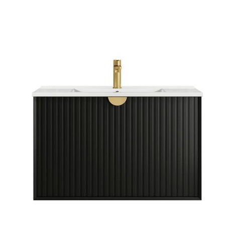 Marlo 900mm Matte Black Wall Hung Vanity with Ceramic Top