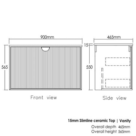 Marlo 900mm Matte Black Wall Hung Vanity with Ceramic Top — detail 2