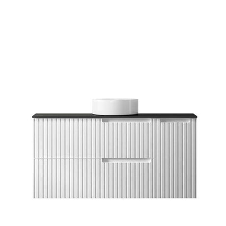 Noosa 1200mm Satin White Wall Hung Vanity with Empire Black Top NTH — detail 2