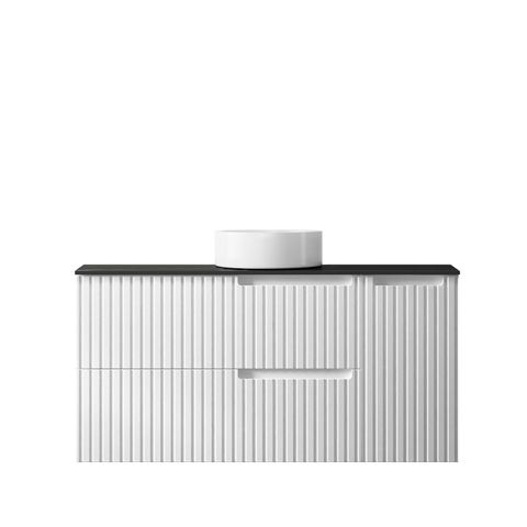 Noosa 1200mm Satin White Wall Hung Vanity with Empire Black Top NTH — detail 2