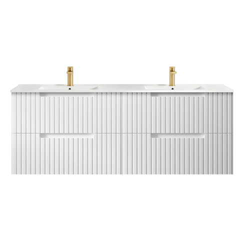 Noosa 1500mm Satin White Wall Hung Vanity with Ceramic Top