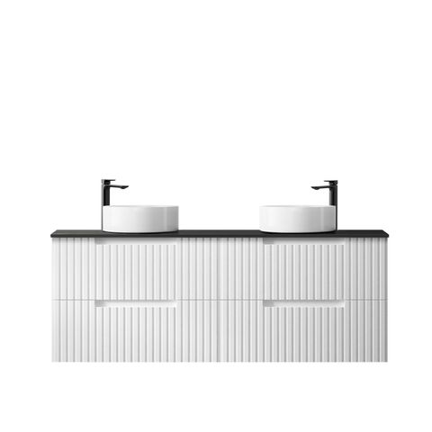 Noosa 1500mm Satin White Wall Hung Vanity with Empire Black Top 10 & 2TH