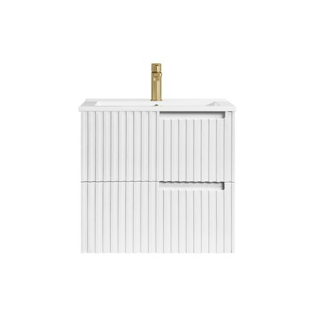 Noosa 600mm Satin White Wall Hung Vanity with Ceramic Top