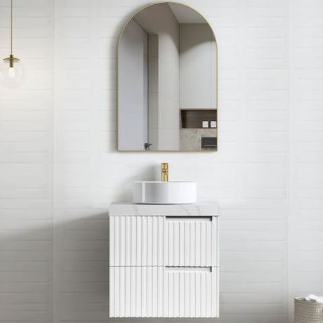 Noosa 600mm Satin White Wall Hung Vanity with Mont Blanc 60mm Top 12TH