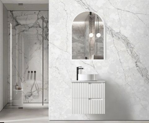 Noosa 600mm Satin White Wall Hung Vanity with Mont Blanc Top 10TH — detail 6