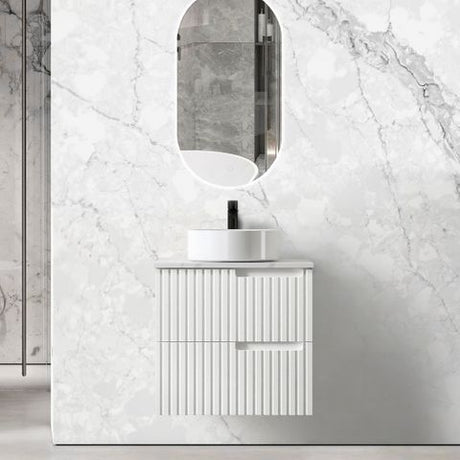Noosa 600mm Satin White Wall Hung Vanity with Mont Blanc Top 12TH