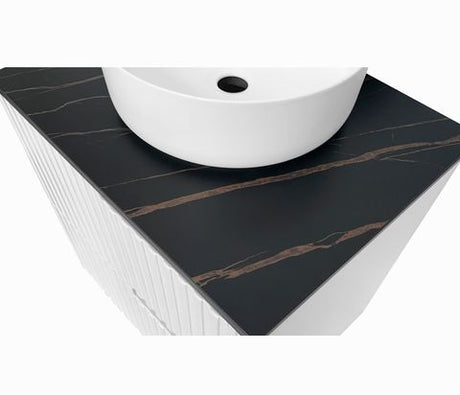 Noosa 600mm Satin White Wall Hung Vanity with Empire Black Top 10TH — detail 3