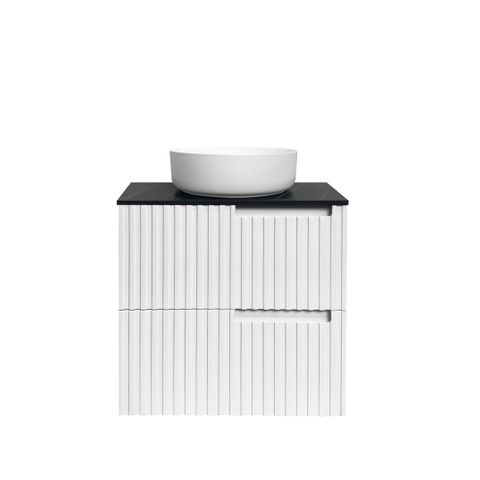 Noosa 600mm Satin White Wall Hung Vanity with Empire Black Top NTH