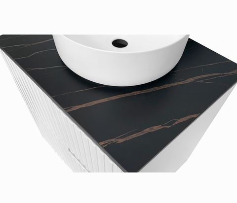 Noosa 600mm Satin White Wall Hung Vanity with Empire Black Top NTH — detail 3