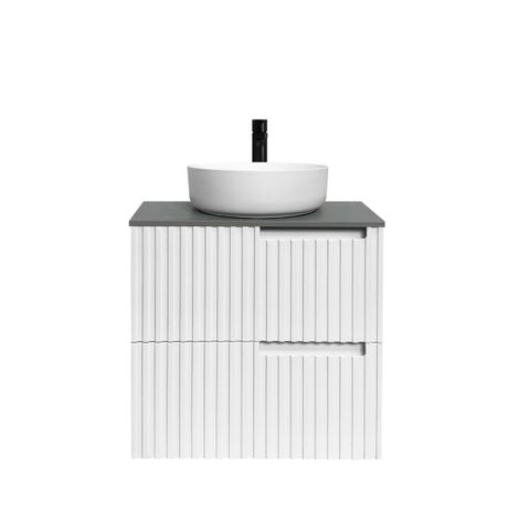 Noosa 600mm Satin White Wall Hung Vanity with Amani Grey Top 12TH — detail 5