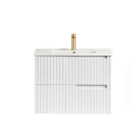 Noosa 750mm Satin White Wall Hung Vanity with Ceramic Top