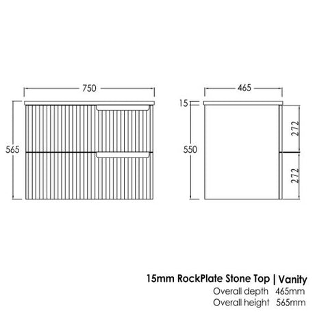 Noosa 750mm Satin White Wall Hung Vanity with Empire Black Top 10TH — detail 4