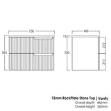 Noosa 750mm Satin White Wall Hung Vanity with Empire Black Top 12TH — detail 4