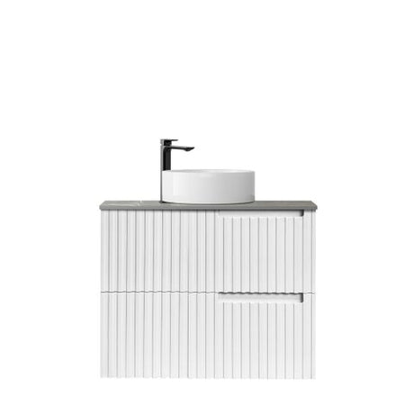 Noosa 750mm Satin White Wall Hung Vanity with Amani Grey Top 10TH