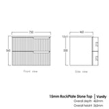 Noosa 750mm Satin White Wall Hung Vanity with Amani Grey Top 10TH — detail 2
