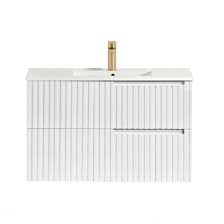 Noosa 900mm Satin White Wall Hung Vanity with Ceramic Top