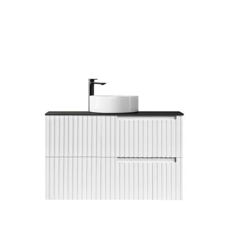 Noosa 900mm Satin White Wall Hung Vanity with Empire Black Top 10TH