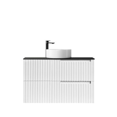 Noosa 900mm Satin White Wall Hung Vanity with Empire Black Top 10TH