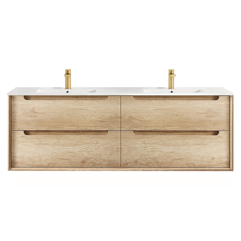 Byron 1500mm Natural Oak Wall Hung Vanity with Ceramic Top