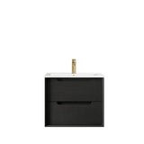 Byron 600mm Black Oak Wall Hung Vanity with Ceramic Top — detail 2