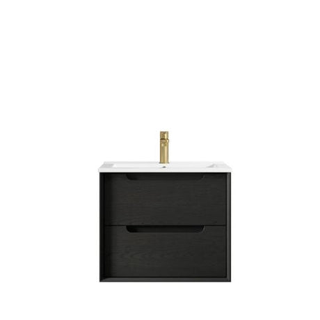Byron 600mm Black Oak Wall Hung Vanity with Ceramic Top — detail 2