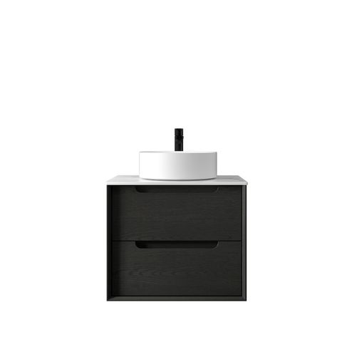 Byron 600mm Black Oak Wall Hung Vanity with Mont Blanc Top 12TH — detail 2