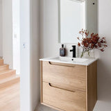 Byron 600mm Natural Oak Wall Hung Vanity with Ceramic Top — detail 2