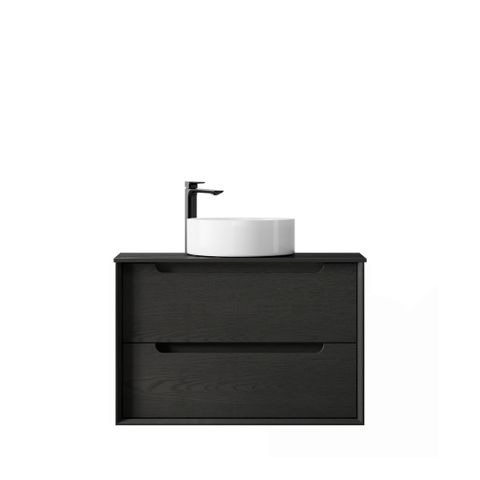 Byron 750mm Black Oak Wall Hung Vanity with Empire Black Top 10TH